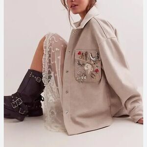 We The Free Beige Lola Jacket with Embellishments